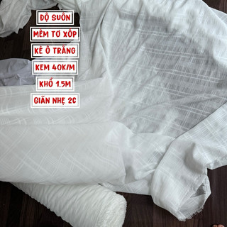 Vải Gấm xốp -Voan Tơ Vân Xốp Hàn Quốc,Tơ xốp trắng kem xuất dư May váy trẻ xính