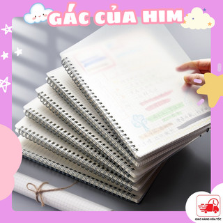 Sổ lò xo innox không rỉ 160 trang có dòng kẻ Gác Của Him Refill còng xoắn bìa nhựa trong Bullet Journal