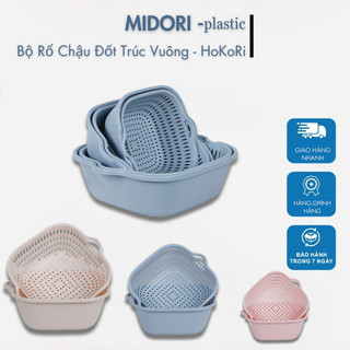 Bộ rổ kèm chậu vuông 2 lớp - hokori, rổ kèm chậu đủ size,rổ đựng đồ đa năng