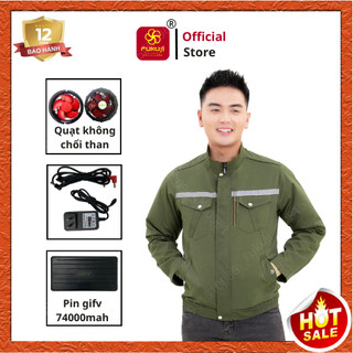 Áo điều hòa FUKUJI F24+ xanh rêu cao cấp chính hãng, áo quạt gió phụ kiện Gifv thiết kế sống lưng giúp lưu thông gió tốt