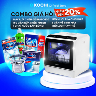 Combo 6in1 - máy rửa chén kochi c400, lọc dự phòng, viên rửa, muối rửa & nước làm bóng finish