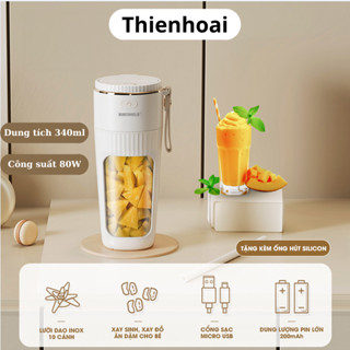 Máy xay sinh tố cầm tay mini Nineshield NS025, lưỡi dao inox 10 cánh xay đồ ăn dặm cho bé. Dung tích 340ml BH 12 tháng