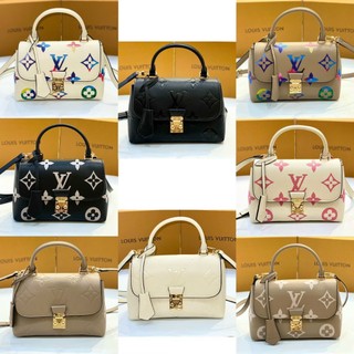 Túi xách cầm tay nữ kèm dây đeo chéo LV Madeleine hoa trắng nổi size 24 LV fullbox super vip da bò siêu mềm Smano bags