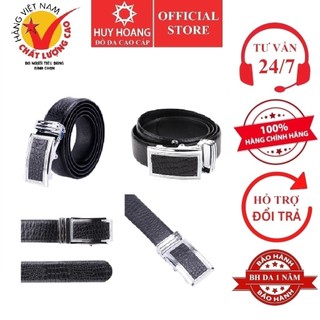 Dây nịt nam da bò vân cá sấu huy hoàng 3,5p màu đen hp4114