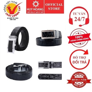 Dây nịt nam da bò vân cá sấu Huy Hoàng 3,5P màu đen HP4117