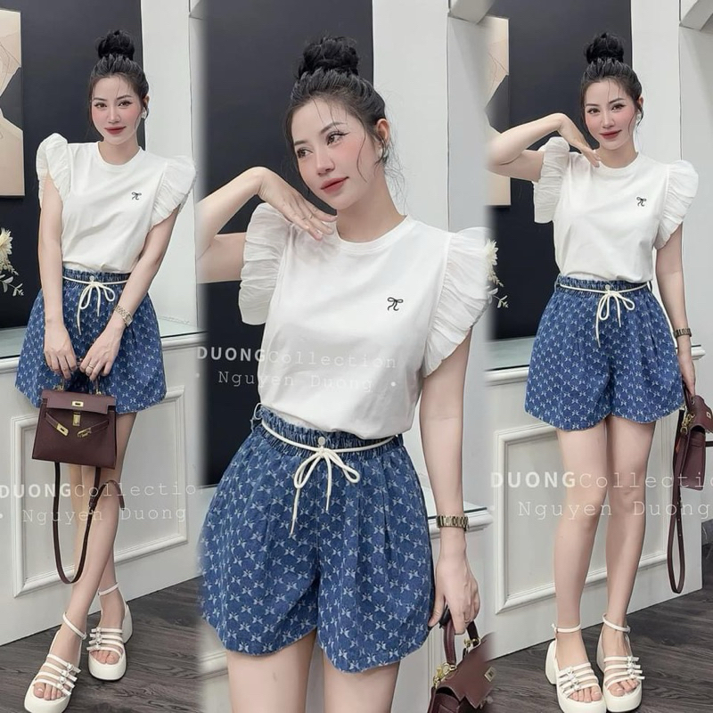Set 2 áo nơ bèo đen trắng cho nữ