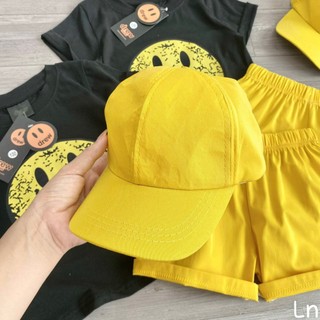 Bộ draw áo đen cotton mềm mịn in hình quần vàng kèm mũ vàng bé trai