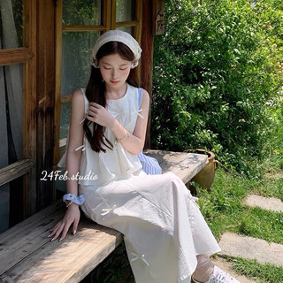 [SET53] Set áo ba lỗ kèm chân váy đính nơ phong cách tiểu thư Hàn Quốc