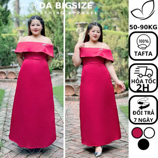 Dabigsize - Đầm Bigsize Nữ , Váy Dự Tiệc Kiểu Trễ Vai Dáng Dài Chất Tafta Cao Cấp Che Dành Cho Người Mập 50-90kg