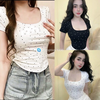 Áo nữ cổ vuông chấm bi chất cotton QC A276