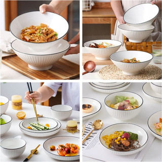 [FREESHIP] SET 10  TÔ, BÁT, ĐĨA SỨ SỌC TRẮNG TRƠN, VIỀN ĐEN ĐƠN GIẢN, SANG TRỌNG