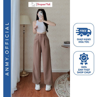 Quần dáng suông ống rộng nữ lưng cao AMY, quần ống rộng cạp cao tôn dáng siêu dài 100cm Q698