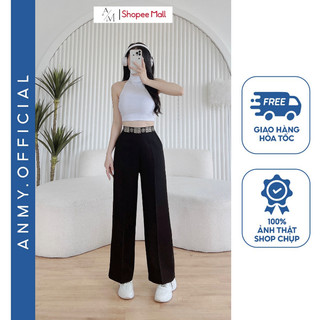 Quần suông ống rộng nữ lưng cao AMY cạp cao siêu tôn dáng dáng quần siêu dài 100cm Q695