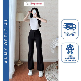 Quần ống loe nữ lưng cao AMY ống rộng dáng suông cạp cao Combo 2 Chiếc siêu tôn dáng dày dặn Q901