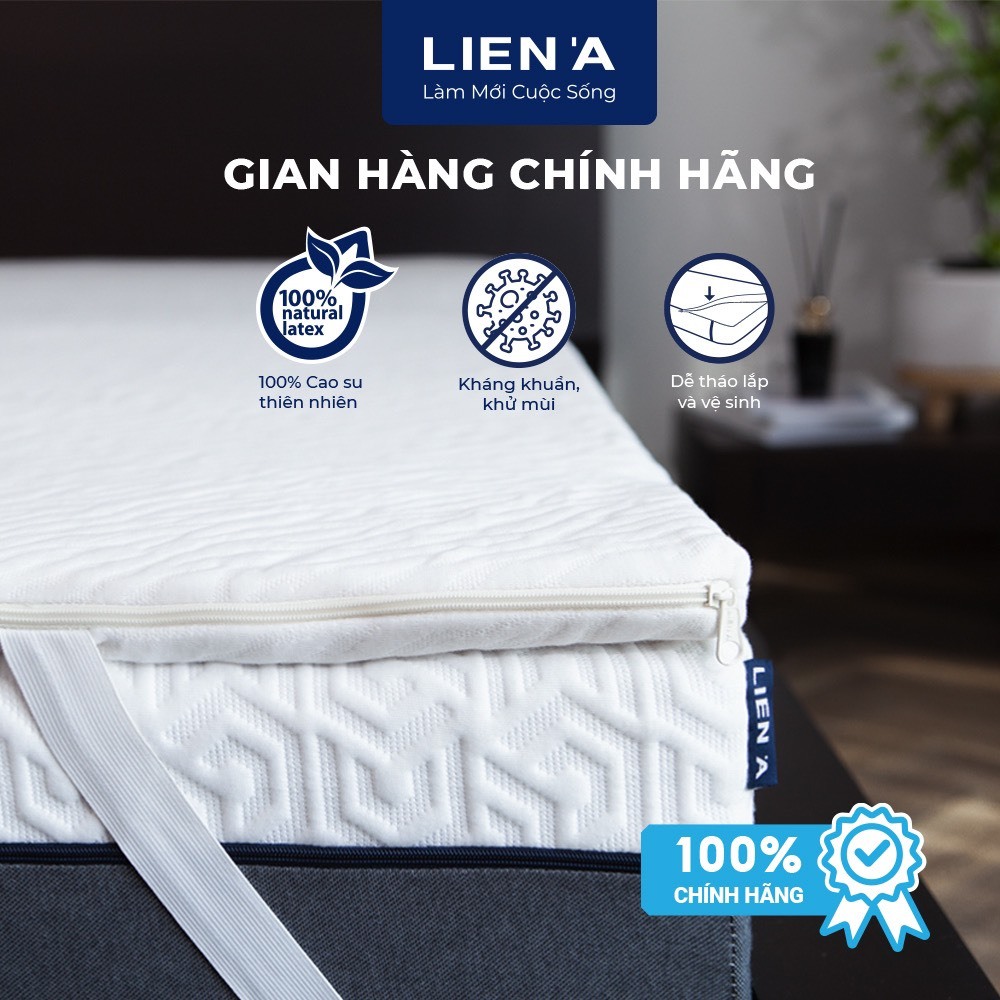 [BH 5 năm] Nệm Topper cao su thiên nhiên êm ái LIÊN Á - Áo nệm microfiber mát mịn tháo rời vệ sinh dễ dàng
