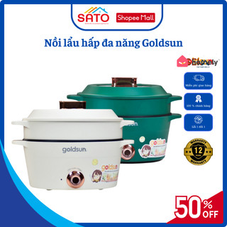Nồi lẩu điện 2 tầng đa năng Goldsun 5L công suất 1500W có xửng hấp hàng chính hãng bảo hành 12 tháng
