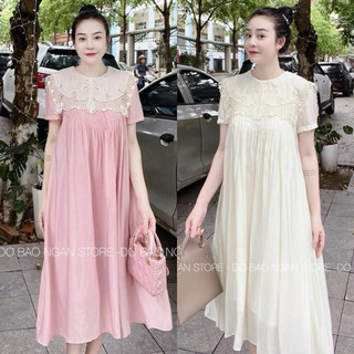 Váy  xuông thiết kế cao cấp [NH Clothing chuẩn ] mềm mại tơ hai lớp cổ thêu hoa