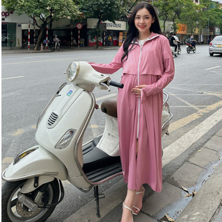 MEDYLA - Áo chống nắng dáng dài vải kim cương chống tia UV áo dáng dài có mũ có che tay cho bầu mặc hè - ACN003