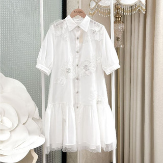 MEDYLA - Váy bầu mùa hè thiết kế tơ lót lưới đính hoa trắng đầm bầu công sở cho bầu mặc đi làm dự tiệc - VTX1730