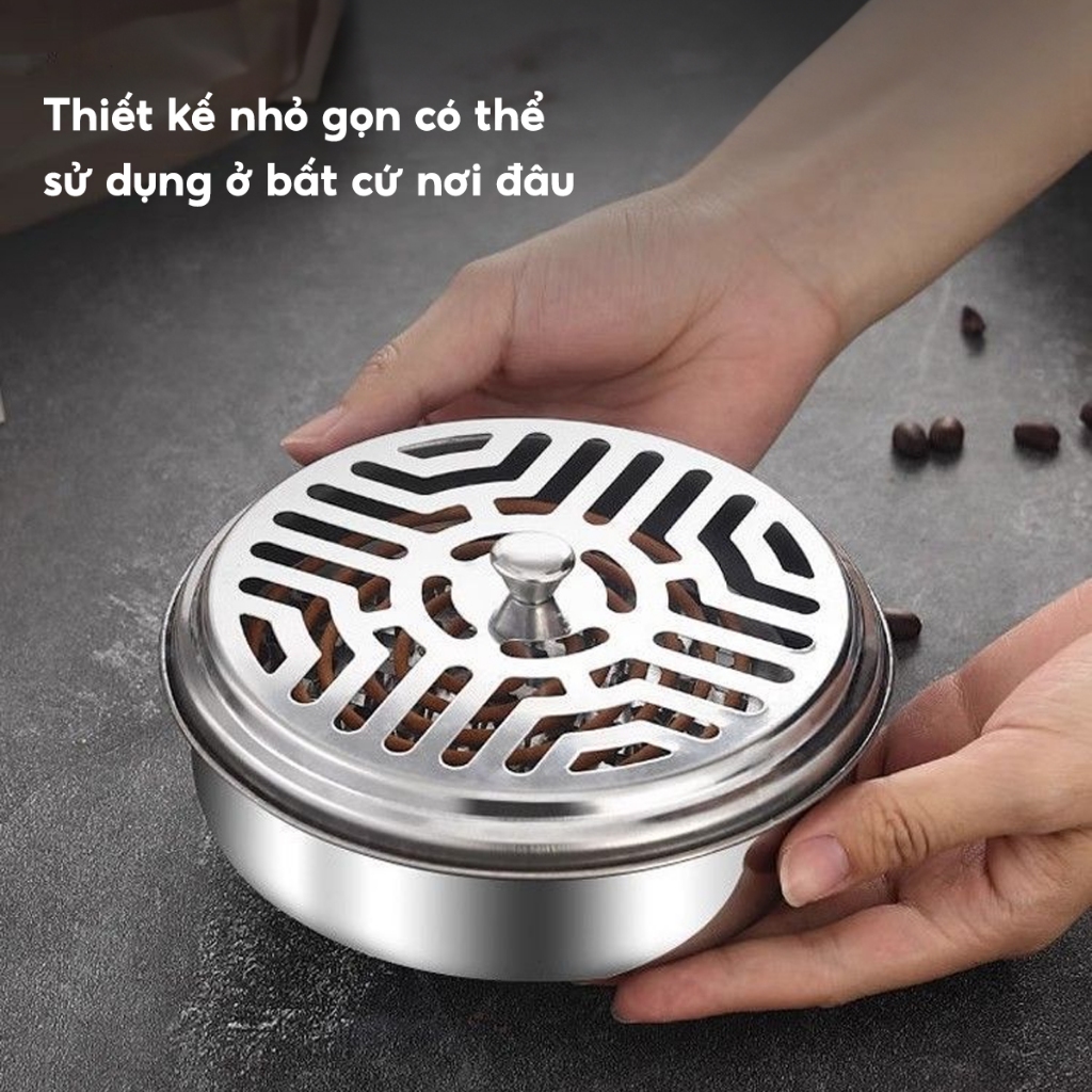 Hộp đựng nhang muỗi JYoohome bằng thép không gỉ 15cm, Khay đựng hương muỗi có nắp đậy an toàn