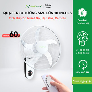 Quạt Treo Tường NANOMAX QN-06 Size Lớn 18 Inches Điều Khiển Từ Xa, Đo Nhiệt Độ Bên Trong Máy
