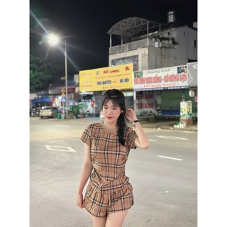 Set đồ nữ quần short kẻ kèm áo thun kẻ bbr chất cotton dày dặn thoáng mát