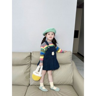Set áo len cầu vồng mix váy yếm