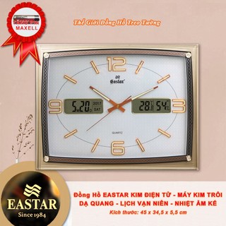 Đồng Hồ Treo Tường Kim Điện Tử EASTAR Chữ Nhật có Dạ Quang, Lịch Vạn Niên, Nhiệt Độ và Độ Ẩm, Decor Trang Trí, Tặng Pin
