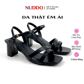 Giày Sandal Nữ 5cm Thời Trang NUDDO Gót Vuông Da Thật, Dép Guốc Cao Gót Nữ Mũi Vuông Cao Cấp N555D