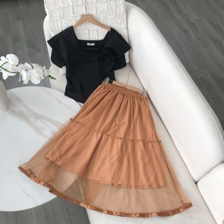 Áo Chân Váy Bigsize Nữ Mập Fashion ( 47-85kg) Áo Thun Bèo Lệch Chân Váy Lưới Chất Liệu Mềm Mại, Thiết Kế Trẻ Trung