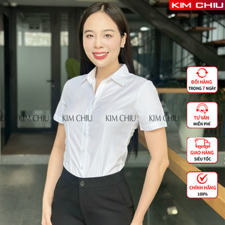 Áo Sơ Mi Nữ Công Sở Cao Cấp KIM CHIU Form Mai An Màu Trắng Tay Ngắn Vải Kate Ý Đẹp Ít Nhăn Không Xù Lông Giãn Nhẹ SMTN01