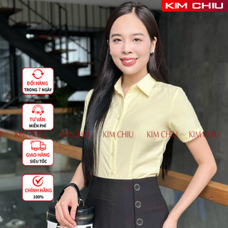 Áo Sơ Mi Nữ Công Sở Cao Cấp Kim Chiu, Form Mai An, Màu Vàng Tươi Tay Ngắn Vải Kate Ý Đẹp Ít Nhăn Giãn Nhẹ, SMTN01