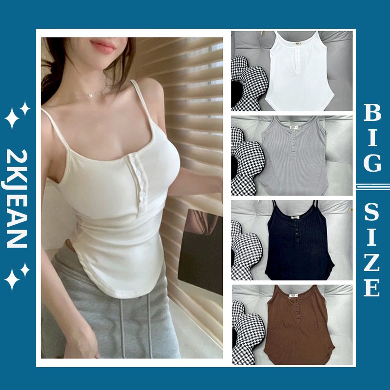 Áo thun nữ 2 dây kiểu cài nút dáng ôm, Áo thun chất tăm lanh co giãn 4 chiều tôn dáng Bigsize 2KJean