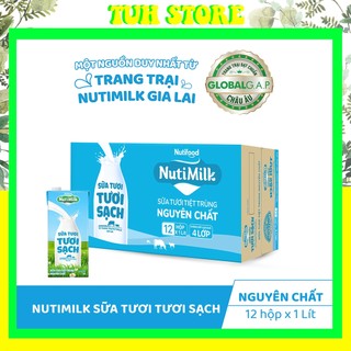Thùng 12 Hộp Sữa Tươi Không Đường Tiệt Trùng Tươi Sạch Nutimilk 1lít-TUH