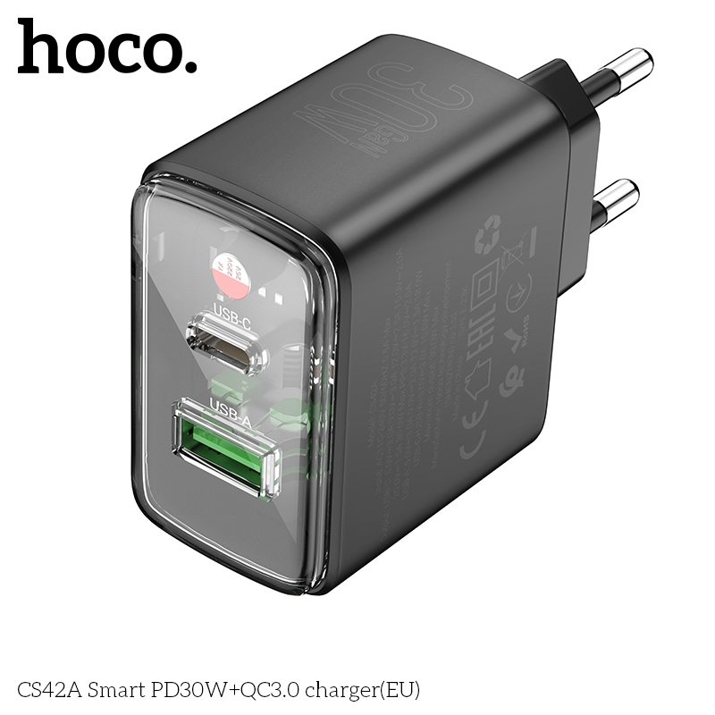 Củ sạc nhanh 30w Hoco CS42A sạc nhanh PD30W + QC3.0, chân cắm tròn, kiểu dáng trong