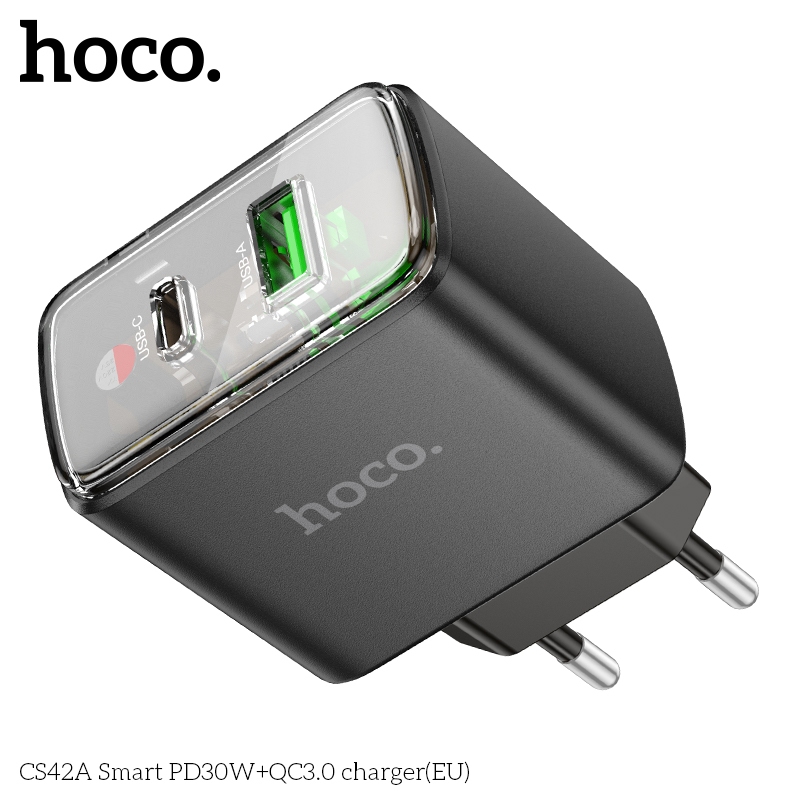 Củ sạc nhanh 30w Hoco CS42A sạc nhanh PD30W + QC3.0, chân cắm tròn, kiểu dáng trong