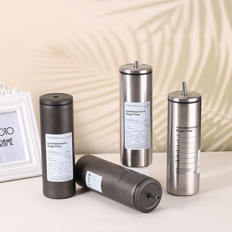 Bình giữ nhiệt iced americano inox 304 DÁNG CAO, ly giữ nhiệt dáng cao có ống hút tiện lợi | BigBuy360 - bigbuy360.vn