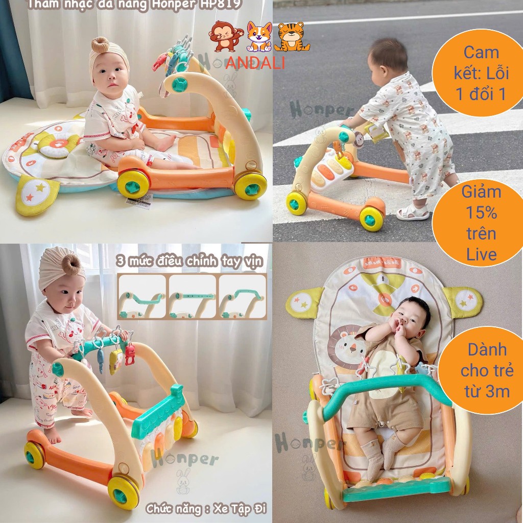 Thảm nhạc kiêm xe tập đi đa năng cao cấp size to honper cho bé, phân phối chính hãng có tem, an toàn cho trẻ.