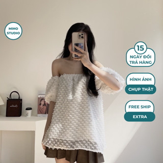 Áo trễ vai voan tơ tay lửng Miho Studio