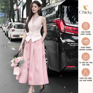 SÉT ÁO DẠ PEPLUM SÁT NÁCH MIX CHÂN VÁY XẾP LI TRẮNG HỒNG TONE NHẸ NHÀNG THỜI TRANG HOT TREND VINTAGE
