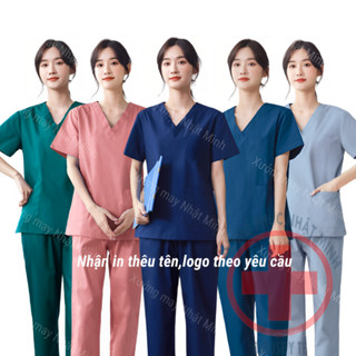 Bộ Đồng phục Spa nhiều màu Vải Co giãn, Bộ quần áo y tế, Áo blouse dược sĩ, Bộ Scrubs bác sĩ, bộ đồng phục thẩm mỹ viện
