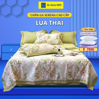 Bộ ga giường lụa thái cao cấp SERENA Bộ set chăn ga drap grap phủ trải giường gối nệm đệm 5 món lụa thái mát lạnh mùa hè