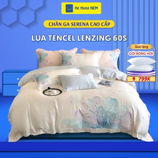 Bộ ga giường tencel 60s SERENA cao cấp Set bộ vỏ chăn ga ra drap trải phủ giường gối nệm đệm 5 món lụa tencel cao cấp