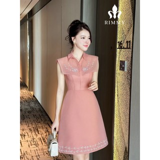 Đầm thiết kế hồng thêu hoa cổ sơ mi công sở lịch sự, trang nhã Lumia Dress by RIMMY
