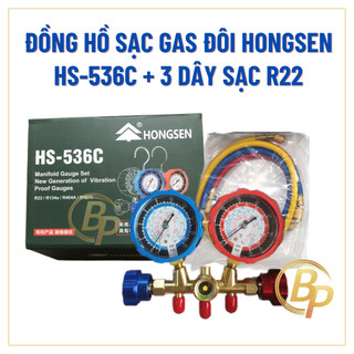 Đồng hồ sạc gas đôi Hongsen HS-536C kèm 3 dây sạc gas R22 - Đồng hồ sạc gas đôi loại tốt
