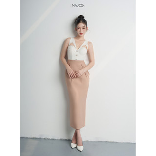 Đầm thiết kế Corset cao cấp MAJCO, Đầm công sở CỔ CHOÀNG RỜI 2 TRONG 1 nổi bật, đính nút đá cực sang