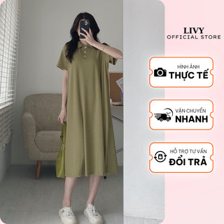 Váy suông nữ cổ đức vải thun tăm nhẹ nhàng mềm mát tôn dáng freesize