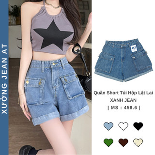 Quần short túi hộp nữ lật lai chất jean phong cách cá tính 458