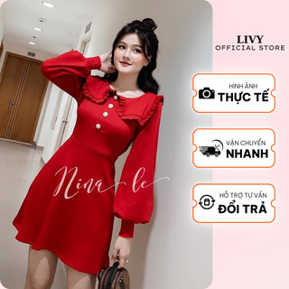 Váy Dạ Nữ Cổ Bèo Dáng Xòe Màu Đỏ Vô Cùng Sang Chảnh và Tôn Dáng Freesize