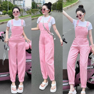 TIENSTYLE - Quần Yếm Jean Dài Nút Hông Màu Sắc Trẻ Trung, Áo Liền Quần Hai Dây Dáng Suông Bigsize